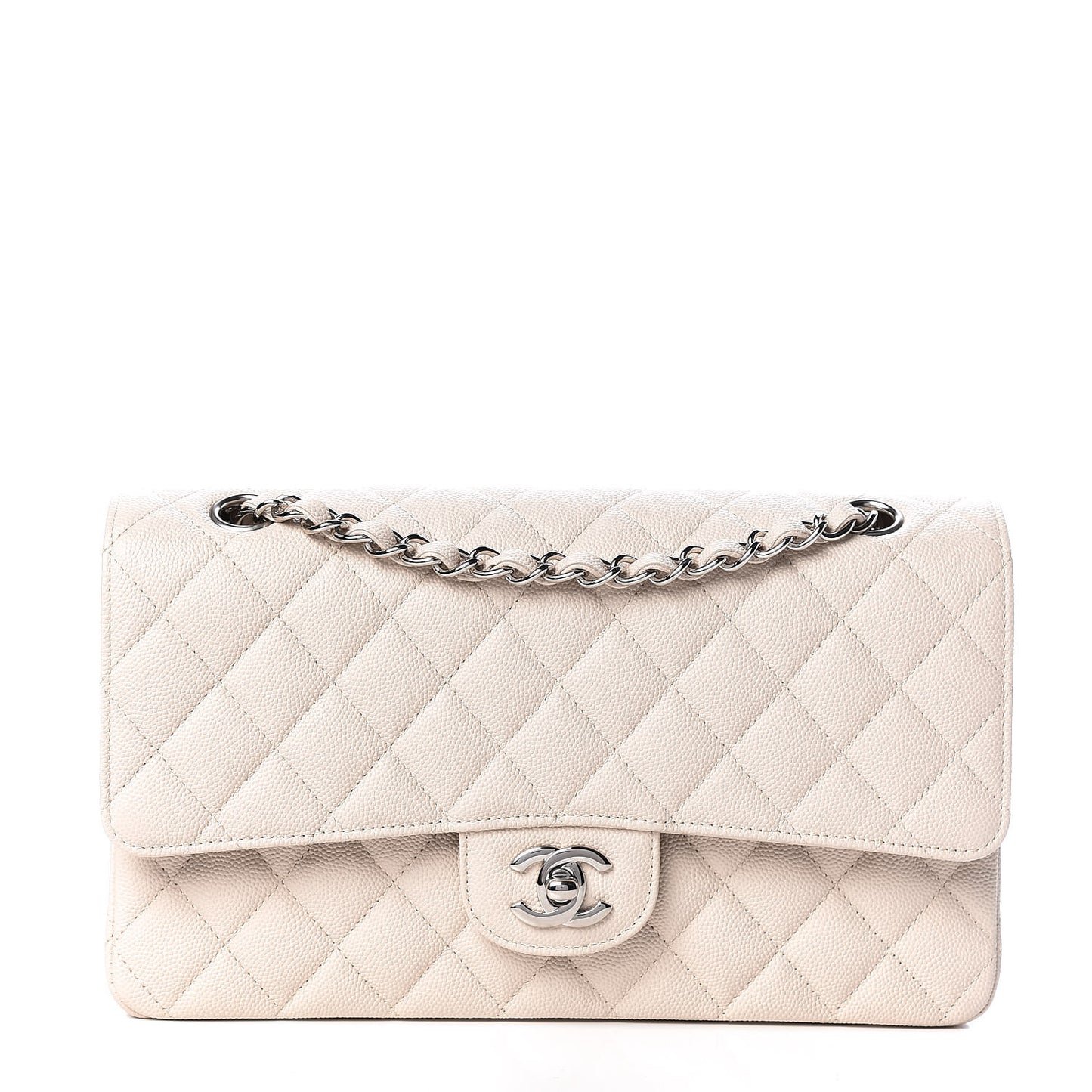 Caviar Quilted Medium Double Flap Light Beige