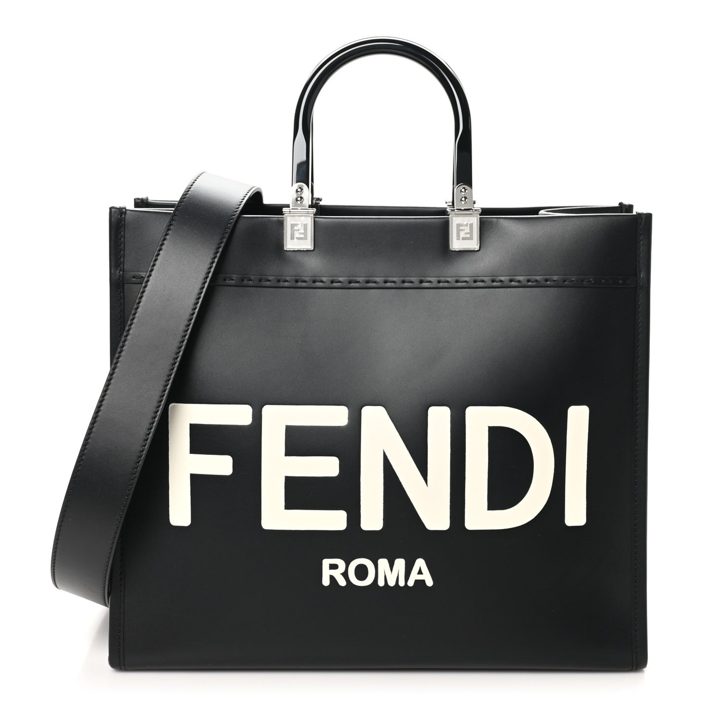 Vitello King Plexiglass Medium Fendi Sunshine Shopper Tote Black White