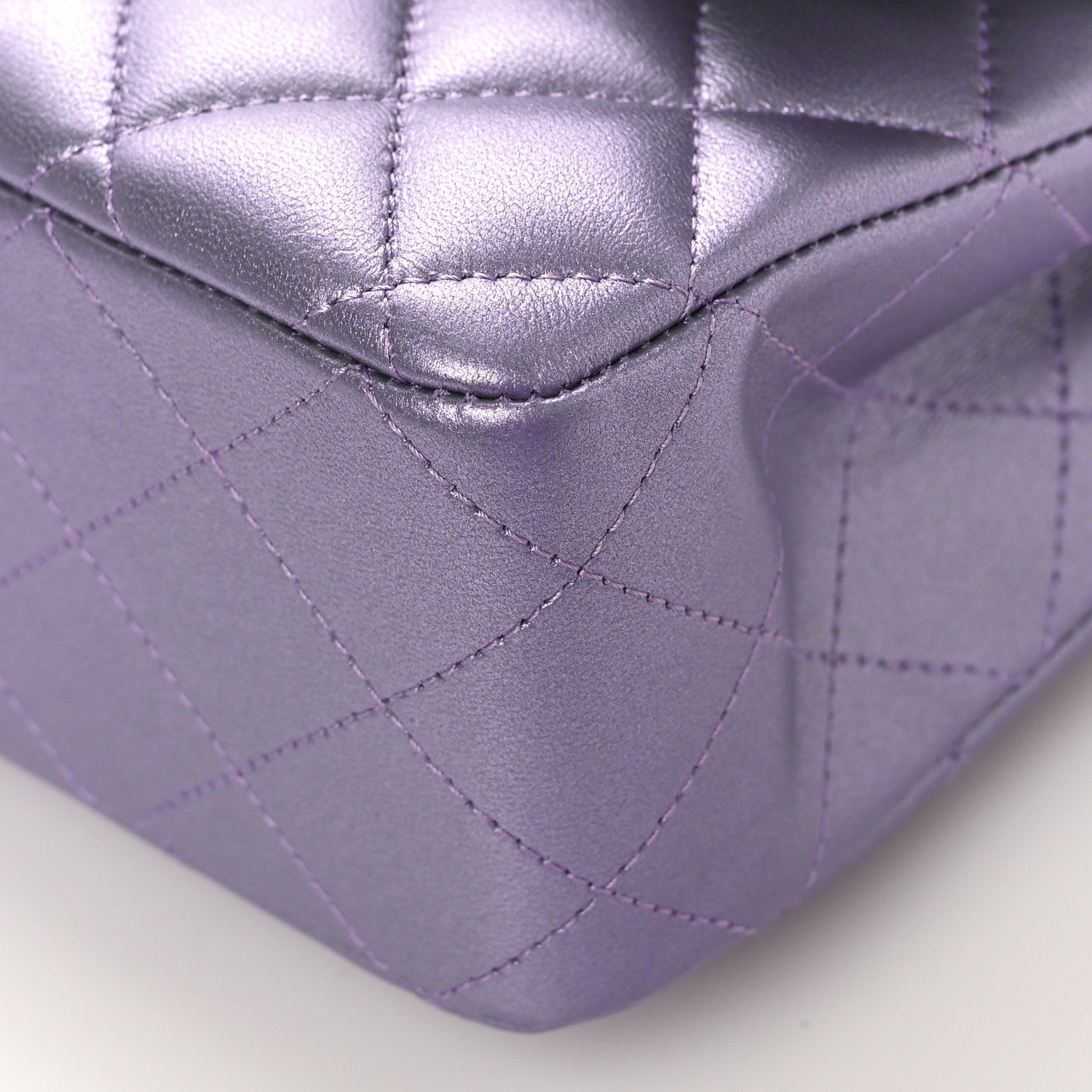 Chanel Metallic Lambskin Quilted Medium Double Flap Purple 9 of 10