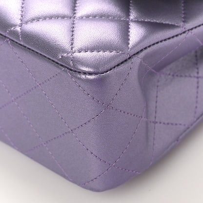 Chanel Metallic Lambskin Quilted Medium Double Flap Purple 9 of 10