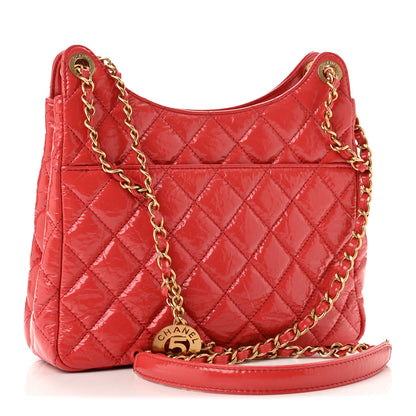 Chanel Shiny Crumpled Calfskin Quilted Wavy CC Hobo Red 2 of 12