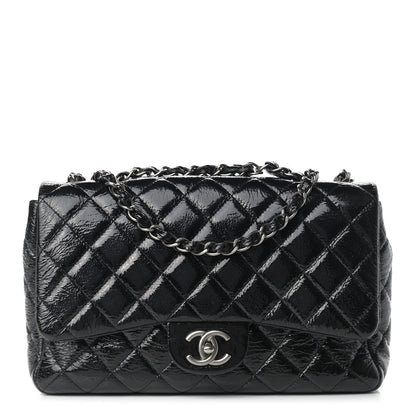 Chanel Crinkled Patent Quilted Jumbo Single Flap Black 1 of 15