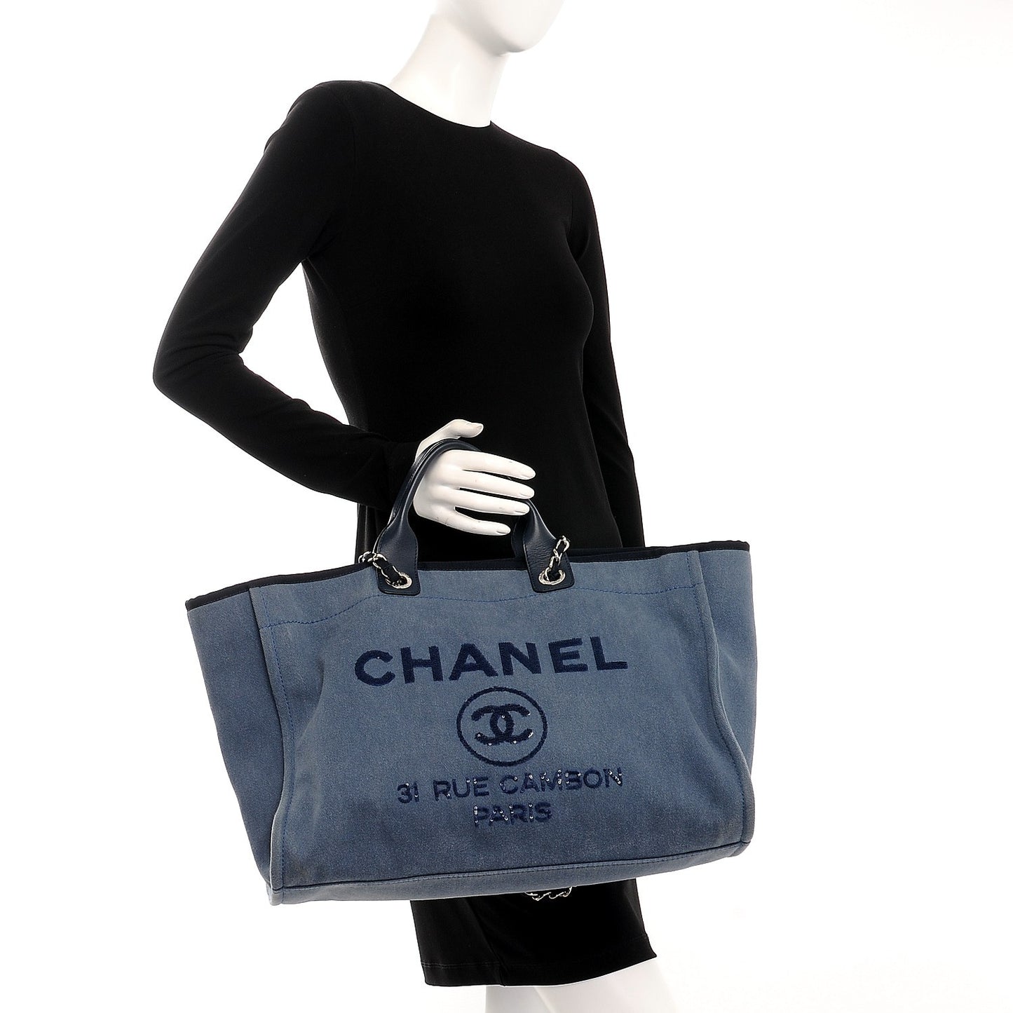 Canvas Sequin Large Deauville Tote Navy