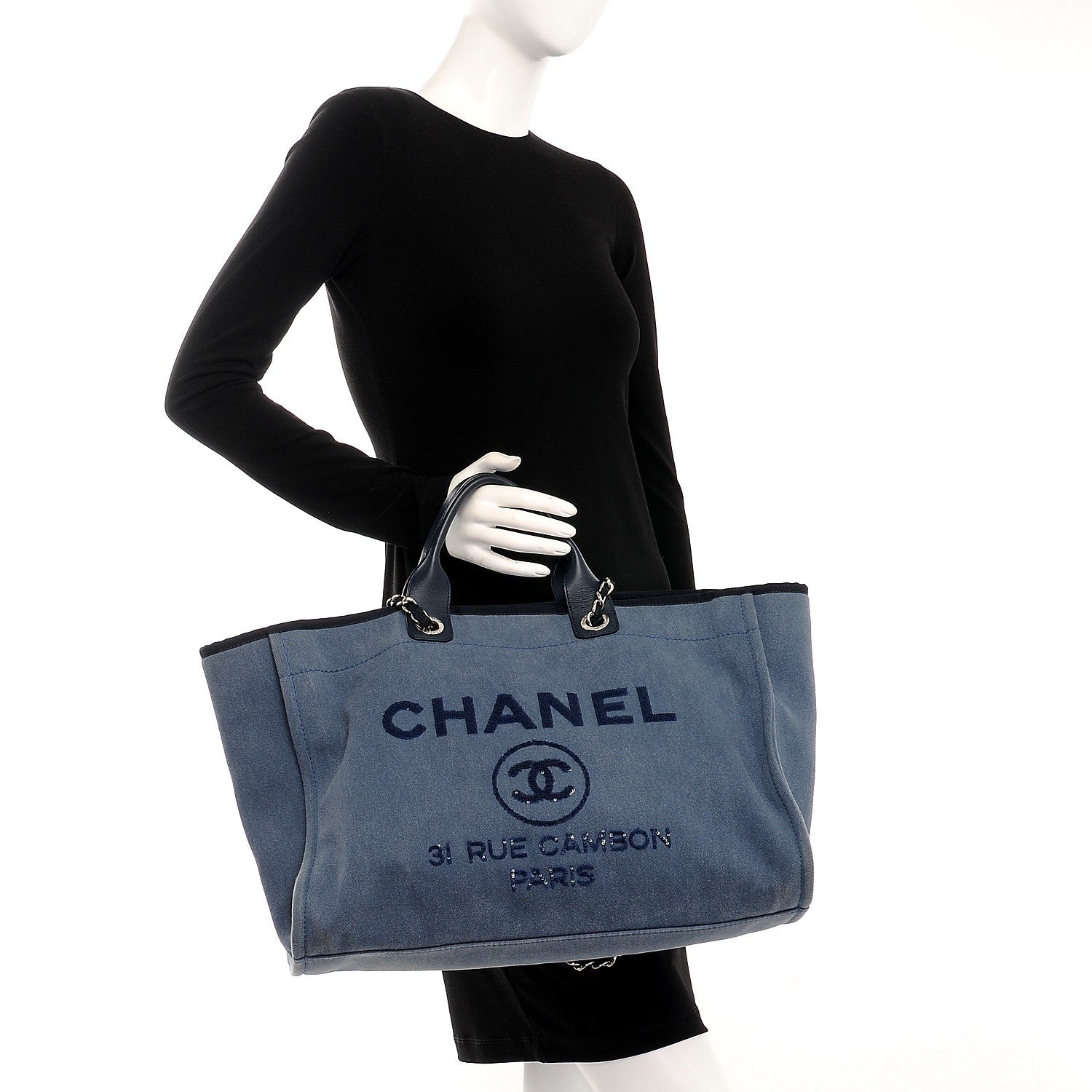 Chanel Canvas Sequin Large Deauville Tote Navy 3 of 10