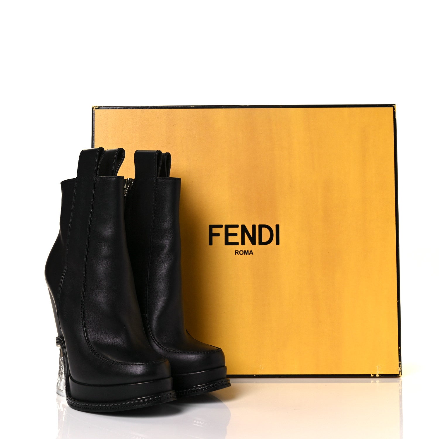 Fendi Calfskin Lucite Wedge Boots 35 Black 7 of 7