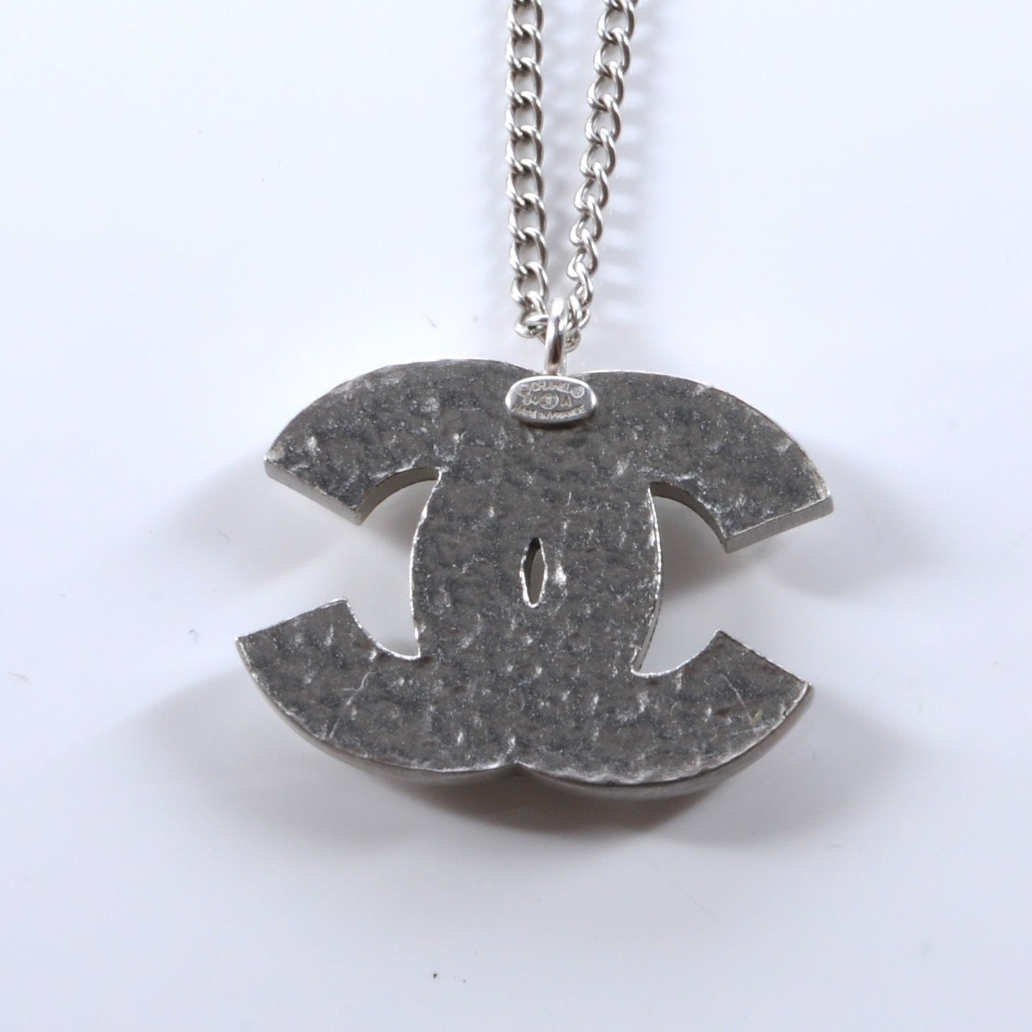 Chanel Crystal CC Heart Necklace Silver 3 of 3