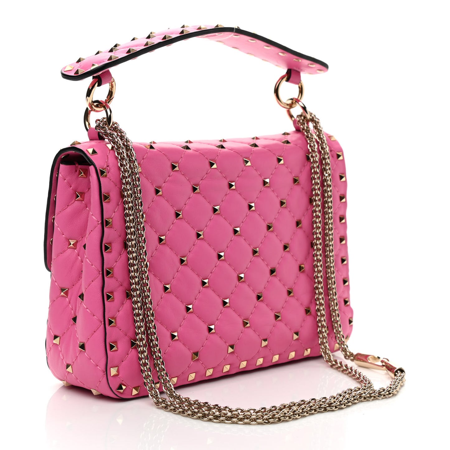 Nappa Medium Rockstud Spike Shoulder Bag Pink Orchid