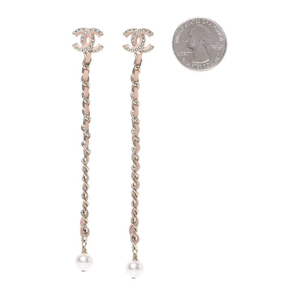 Chanel Lambskin Chain Crystal Pearl CC Drop Earrings Pink 2 of 5