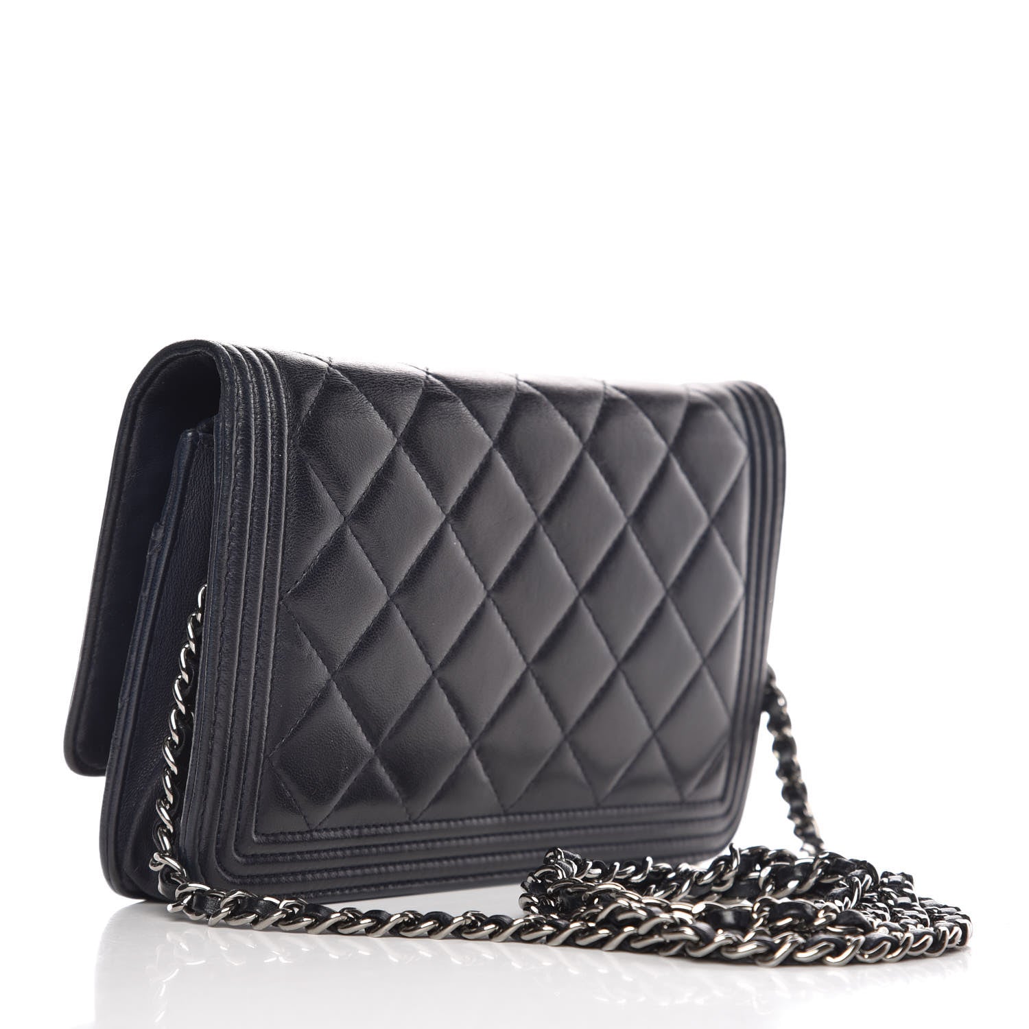 Chanel Lambskin Quilted Boy Wallet On Chain WOC Navy Blue 3 of 16