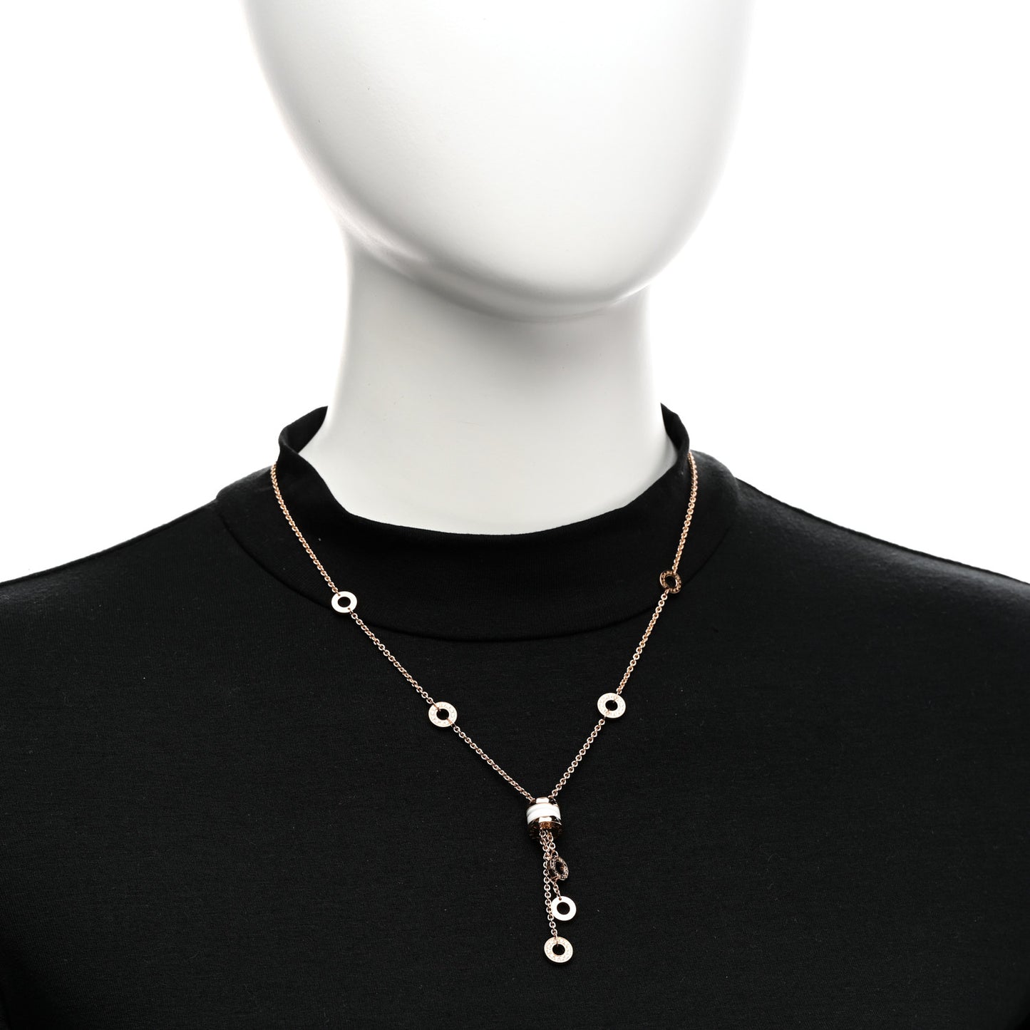 18K Rose Gold Diamond White Ceramic B.Zero1 Necklace