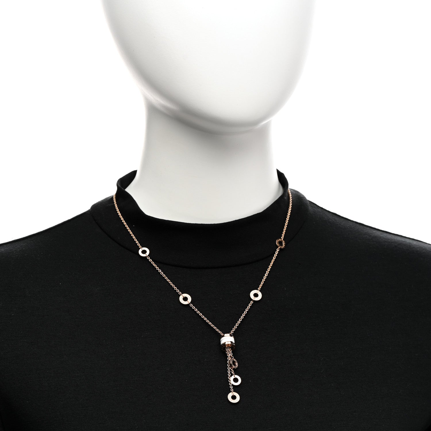 Bulgari 18K Rose Gold Diamond White Ceramic B.Zero1 Necklace 2 of 4