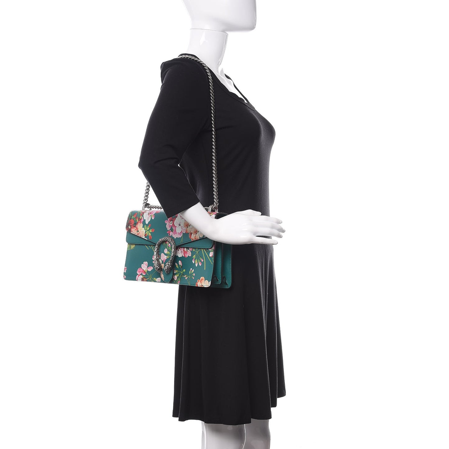 Calfskin Blooms Print Small Dionysus Shoulder Bag Bright Emerald Multicolor
