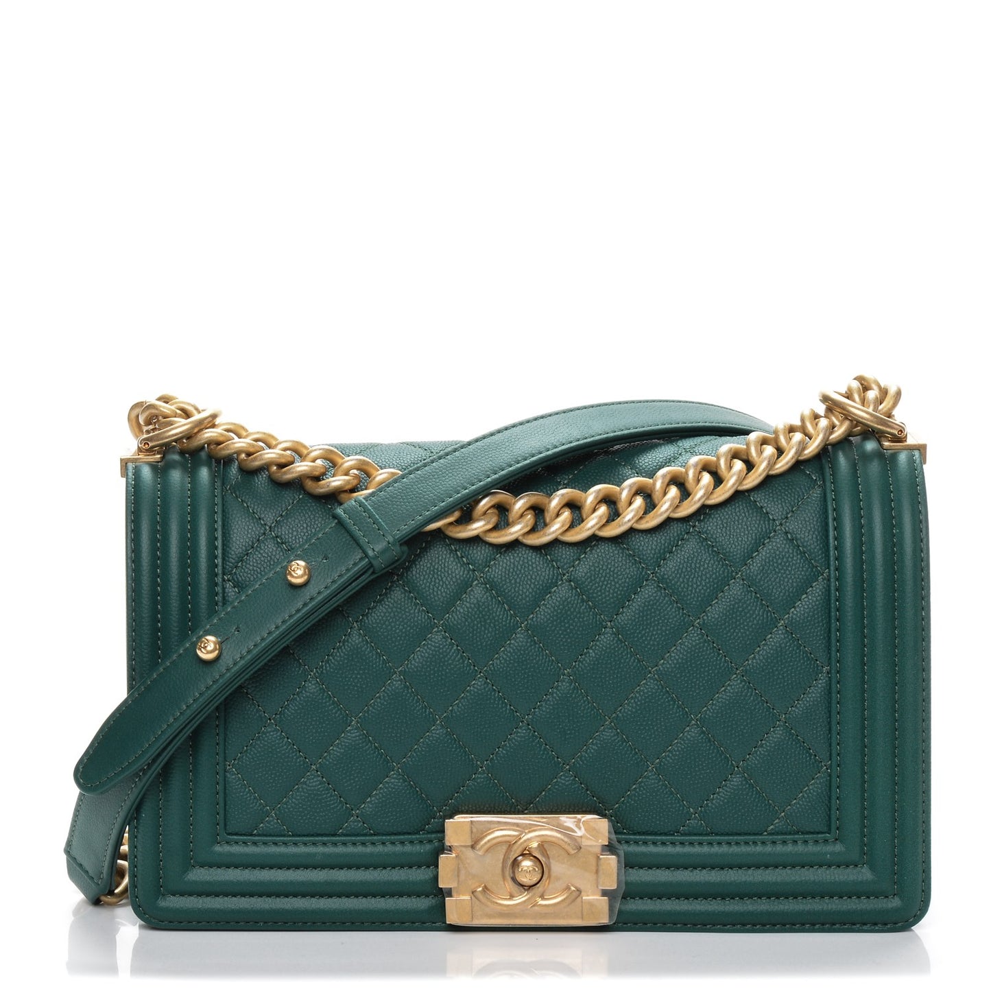 Caviar Quilted Medium Boy Flap Dark Green