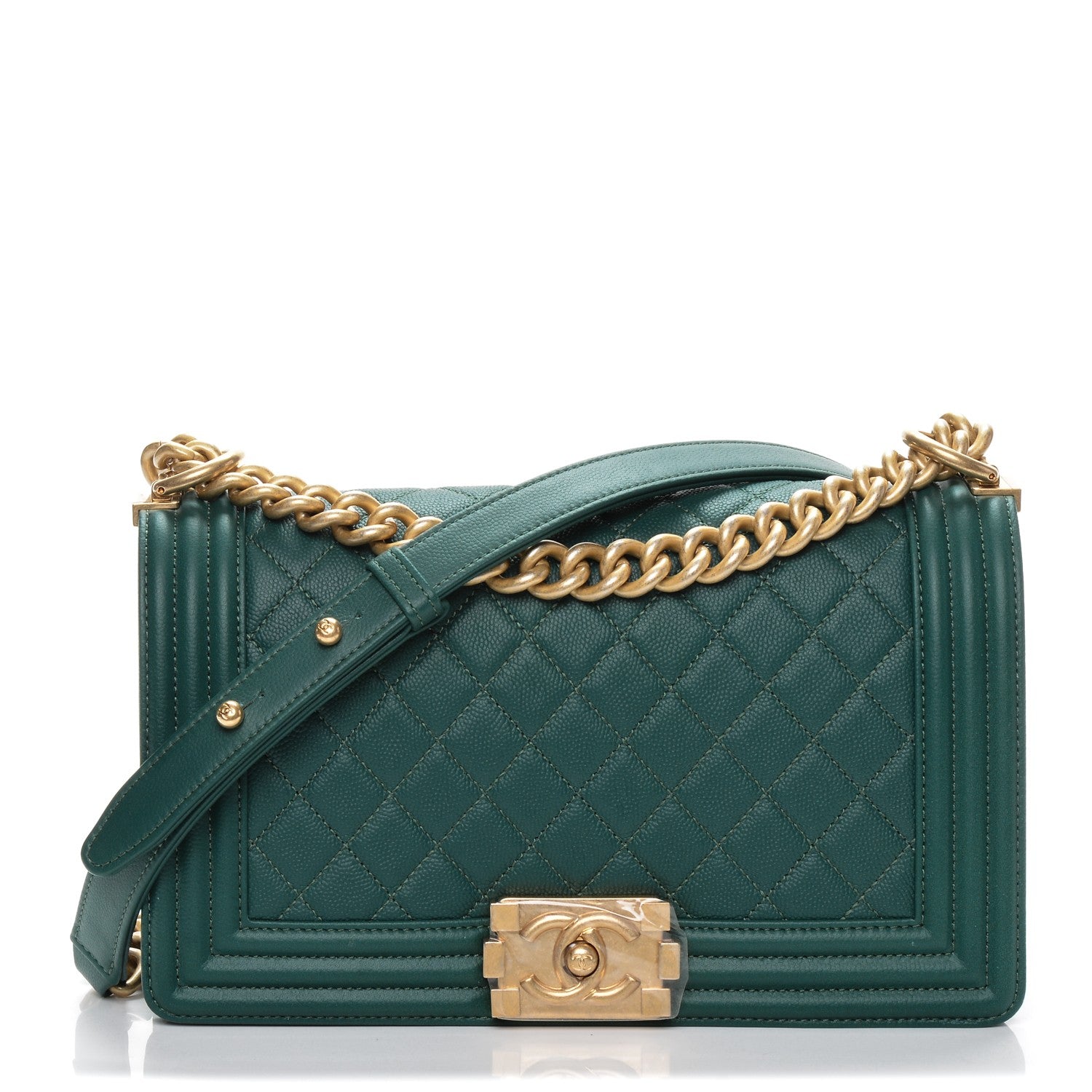 Chanel Caviar Quilted Medium Boy Flap Dark Green 1 of 7