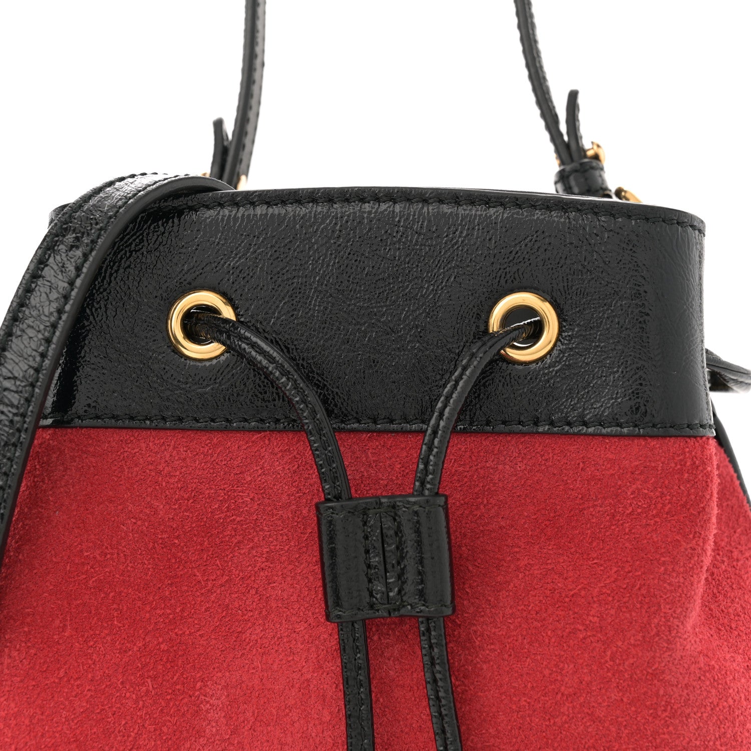Gucci Suede Patent Web Small Ophidia Bucket Bag Hibiscus Red Black 8 of 13