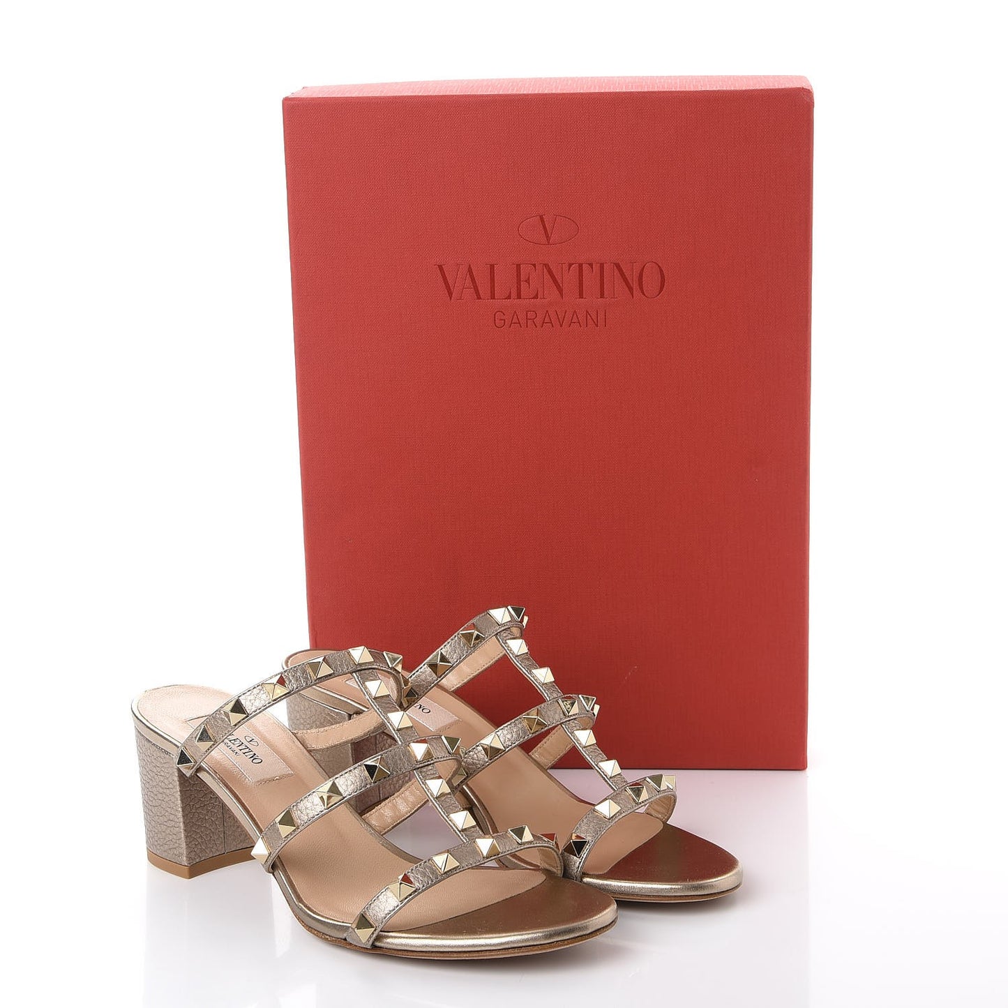 Metallic Pebbled Calfskin Rockstud 60mm Caged Slide Sandals 37 Skin