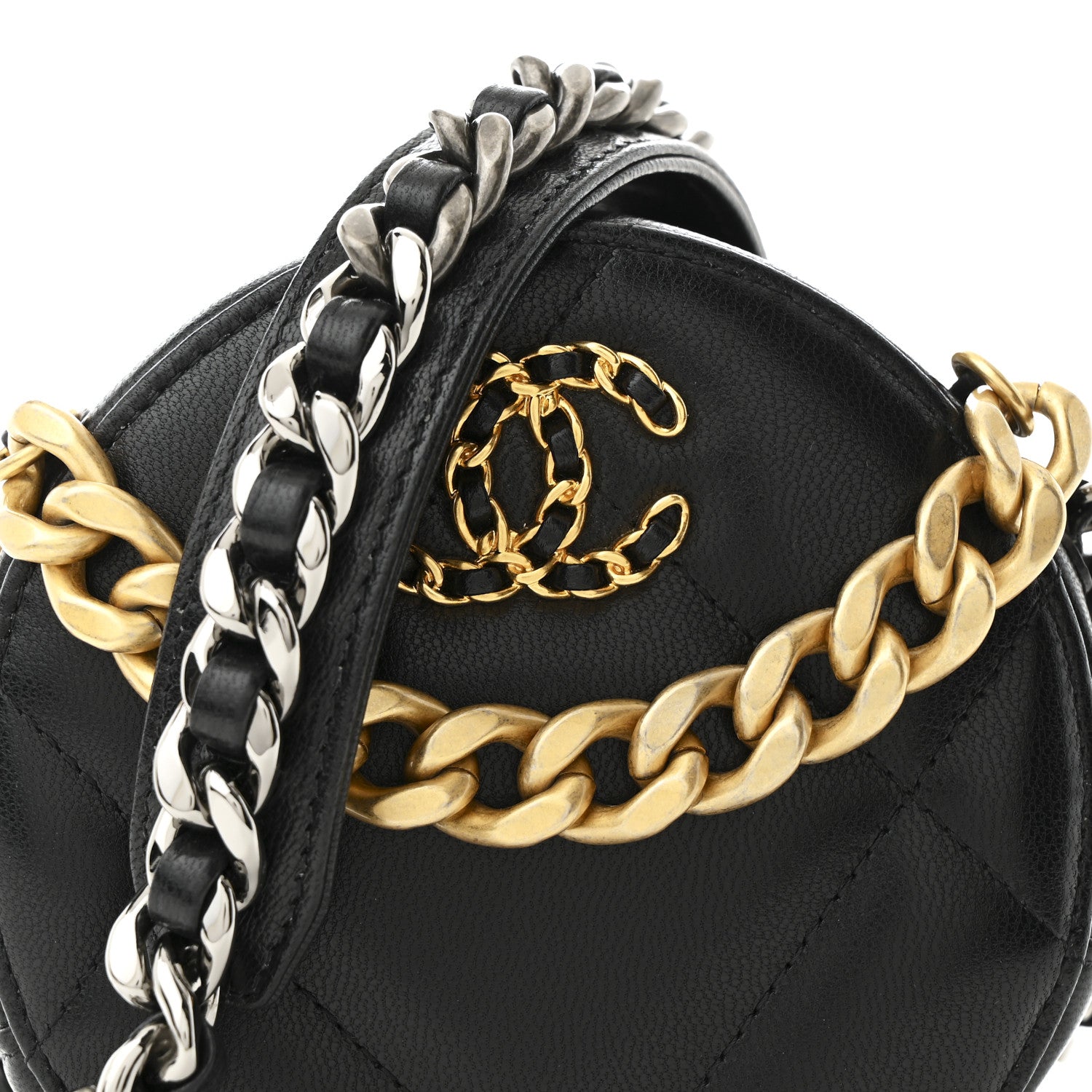 Chanel Lambskin Quilted Chanel 19 Round Clutch With Chain  Black 8 of 10