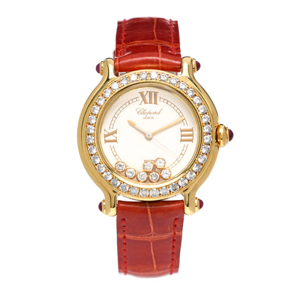 Chopard 18K Yellow Gold Alligator Diamond Bezel 32mm Happy Sport Quartz Watch 1 of 5