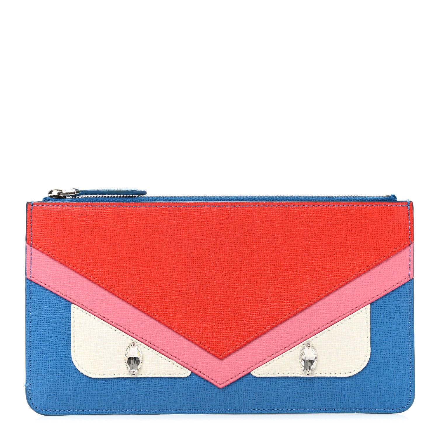 Fendi Vitello Elite Crystal Eye Monster Zip Pouch Royal Blue Papavero Multicolor 1 of 10