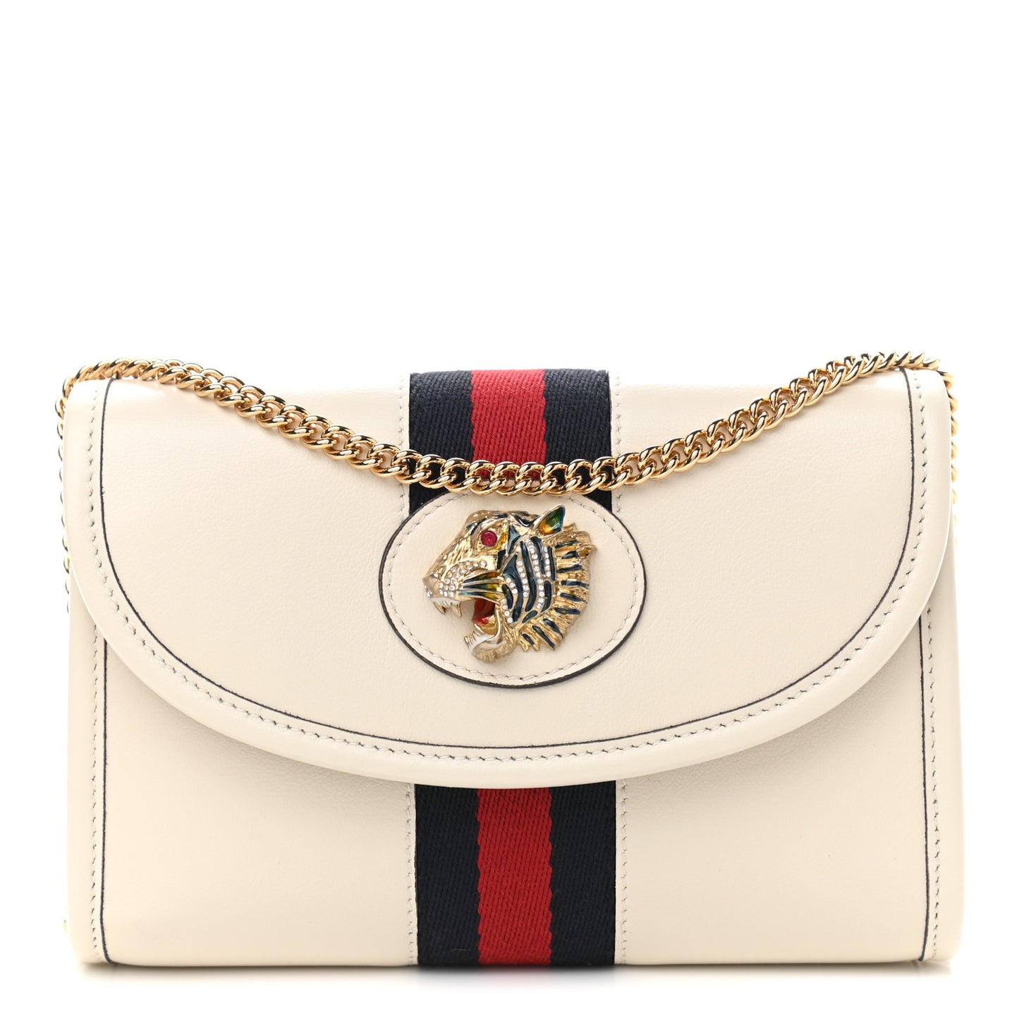 Textured Calfskin Web Mini Rajah Slim Flap Shoulder Bag Mystic White