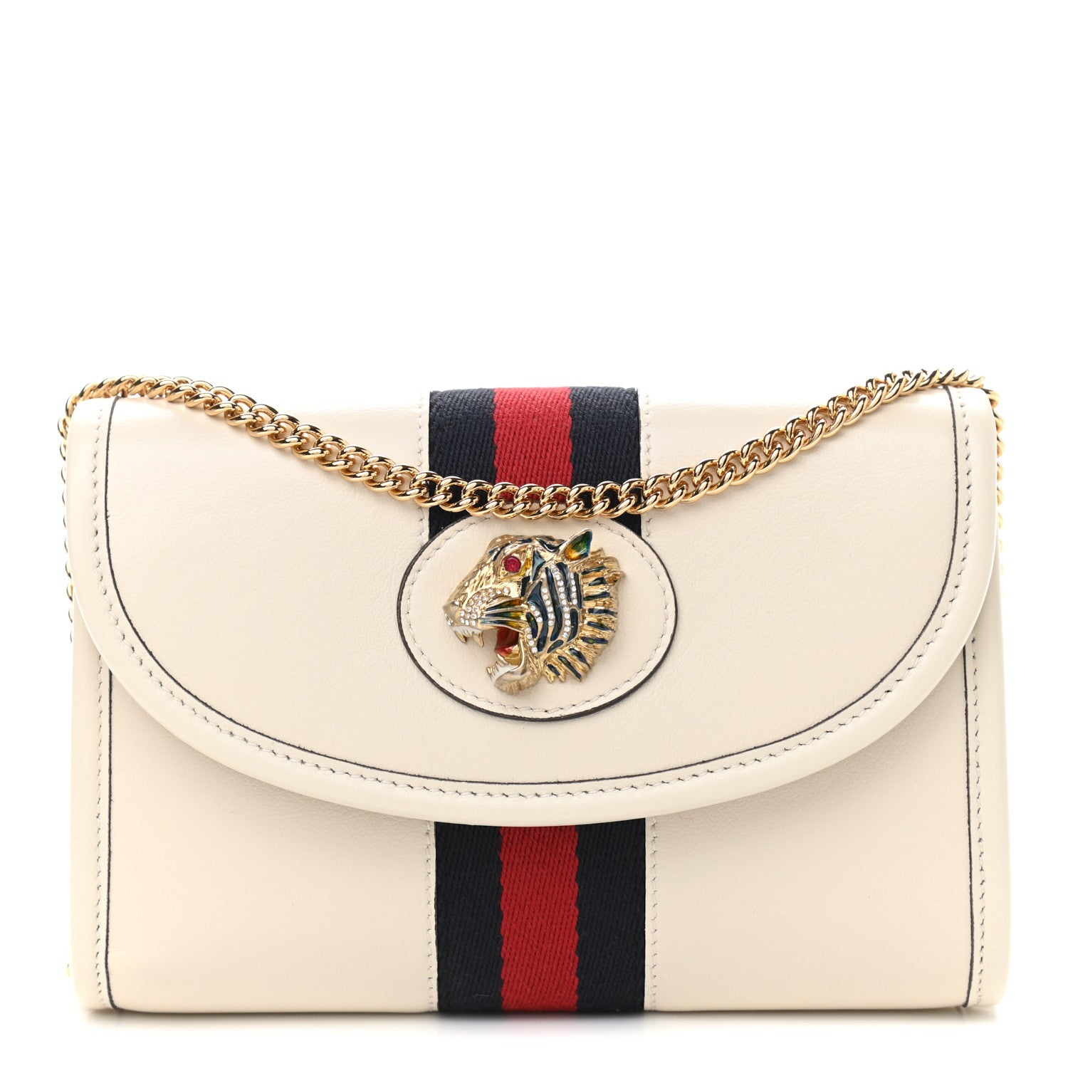 Gucci Textured Calfskin Web Mini Rajah Slim Flap Shoulder Bag Mystic White 1 of 12