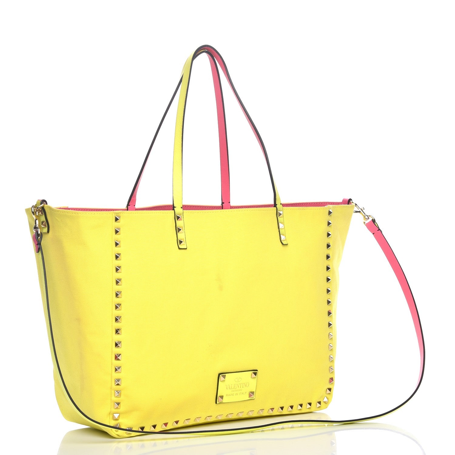 Valentino Garavani Canvas Large Rockstud Reversible Tote Pink Yellow 8 of 19