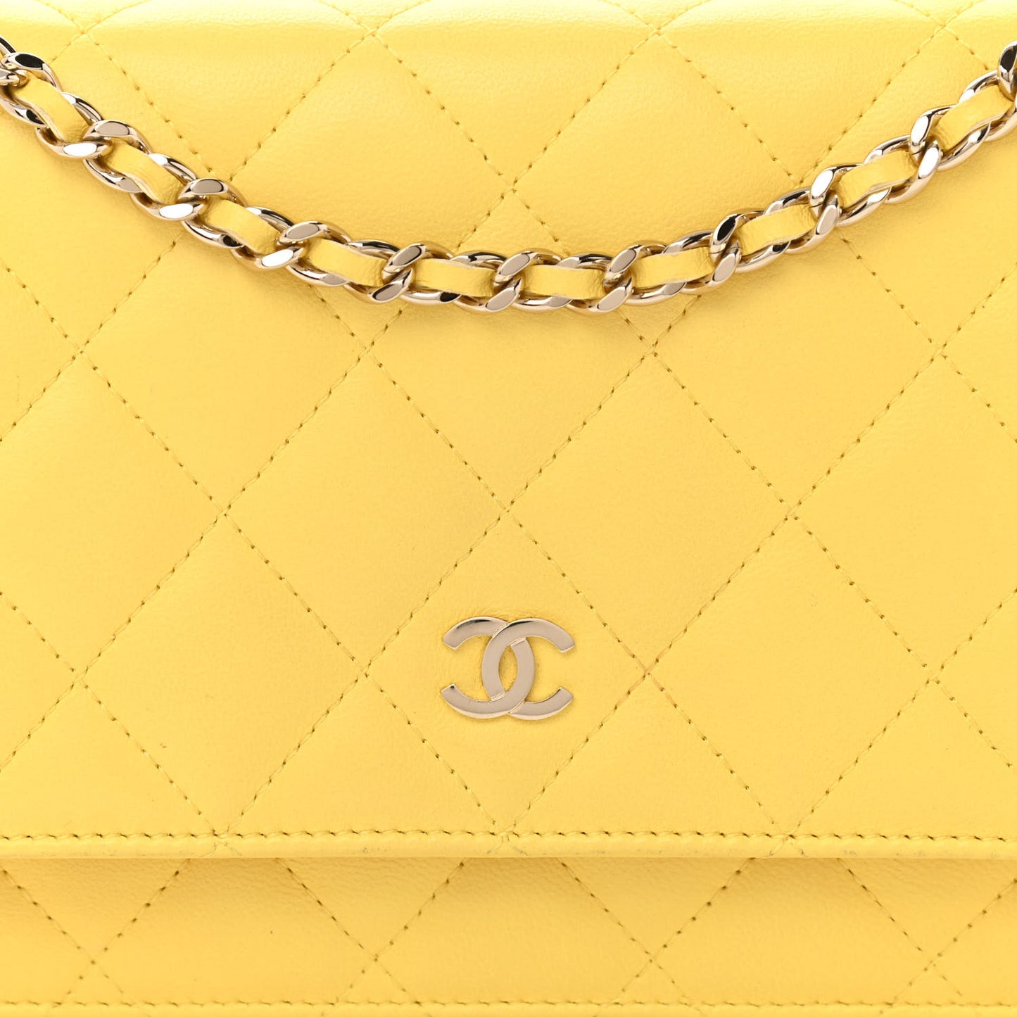 Lambskin Quilted Wallet on Chain WOC Yellow