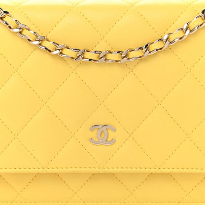 Chanel Lambskin Quilted Wallet on Chain WOC Yellow 9 of 13