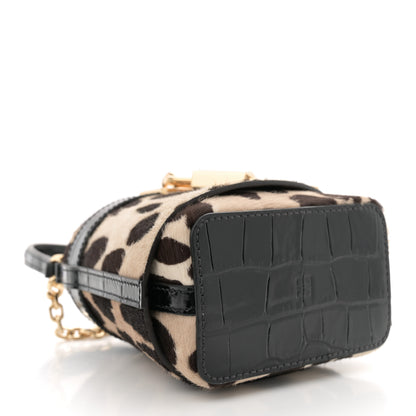 Givenchy Pony Calfskin Micro Leopard Print Shark Lock Bucket Bag Black Beige 4 of 10