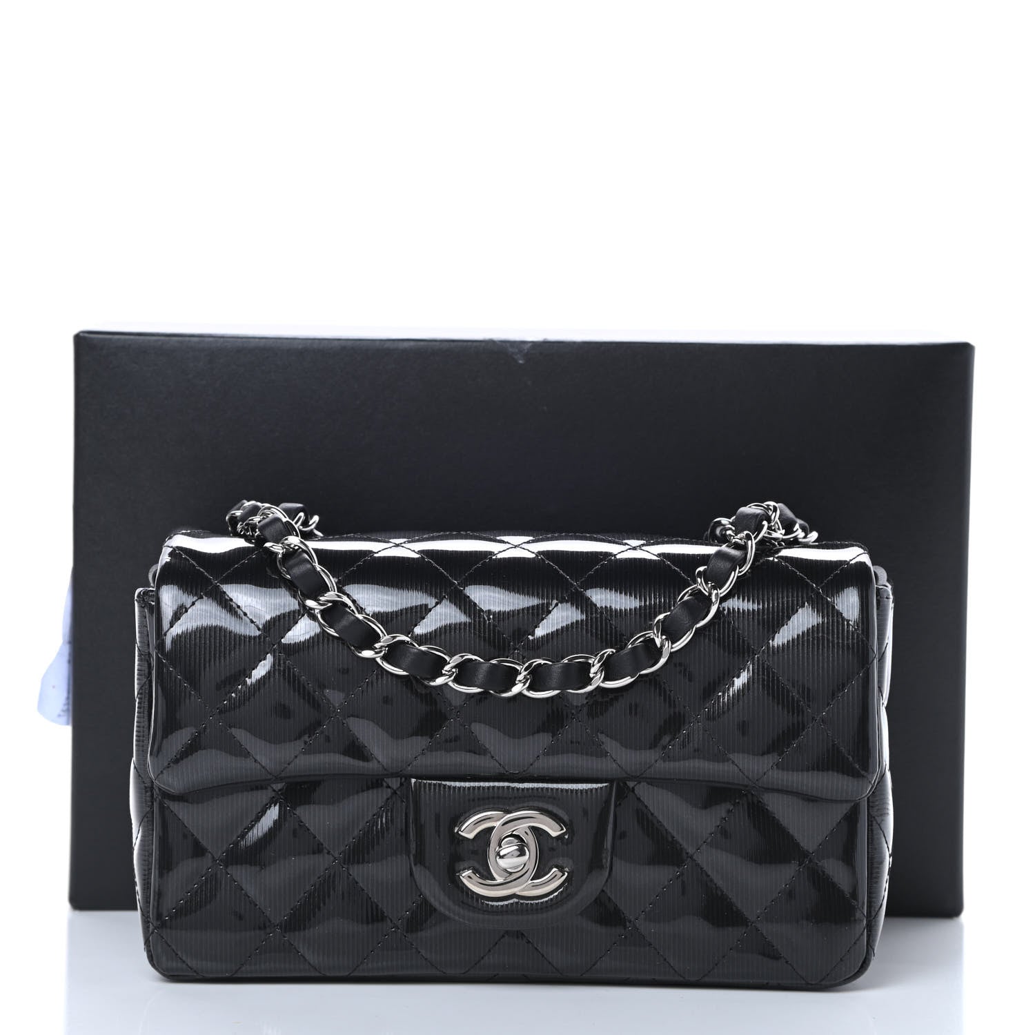 Chanel Striated Patent Calfskin Quilted Mini Rectangular Flap Black 13 of 13
