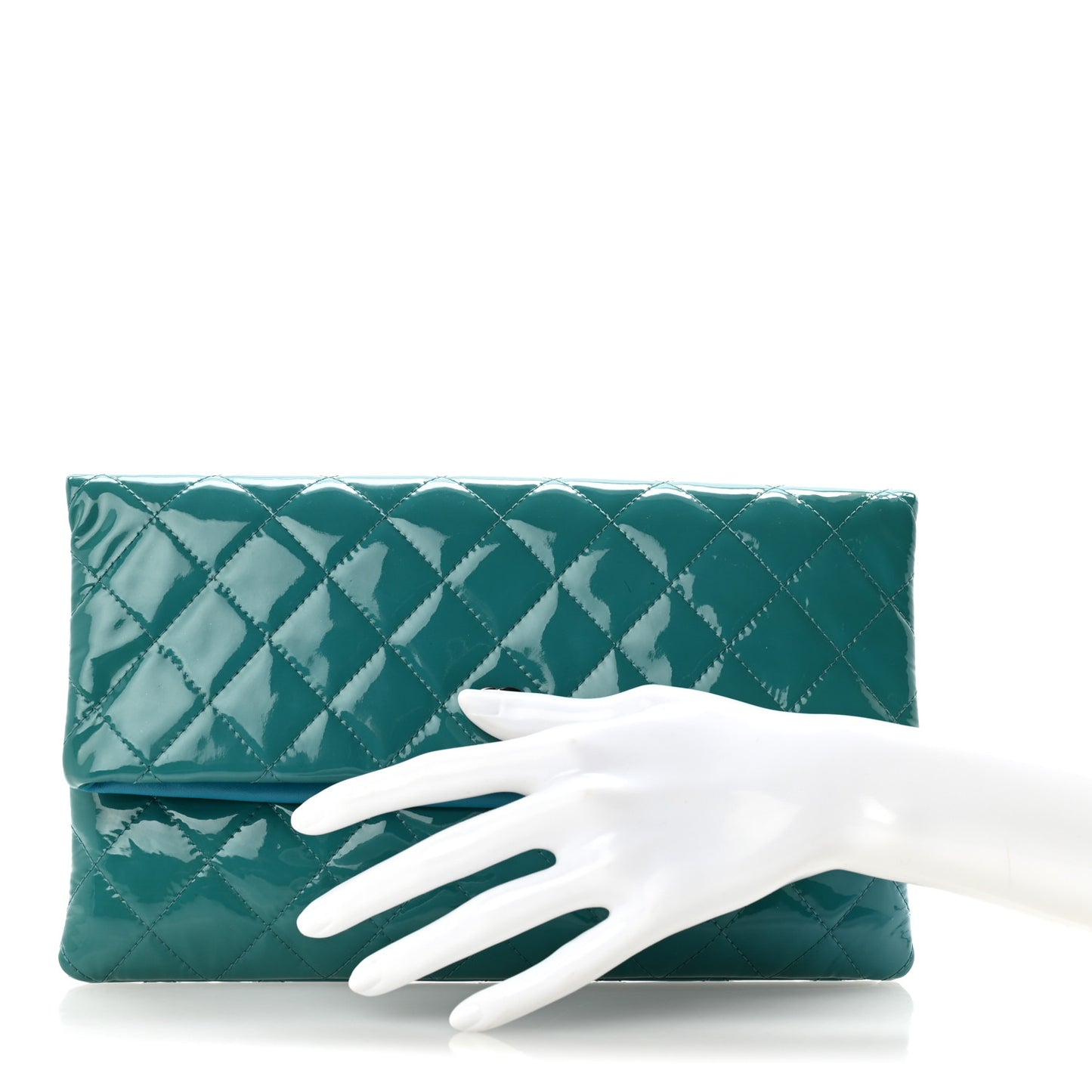 Patent Calfskin Quilted Beauty CC Clutch Blue