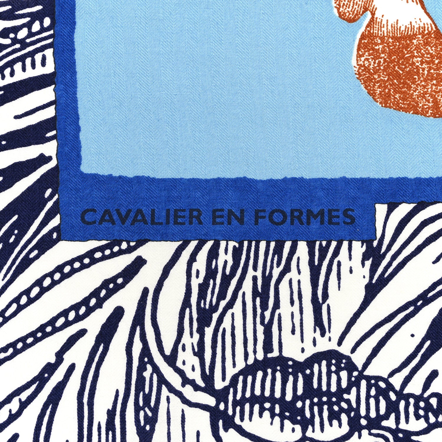 Hermes Cashmere Silk Cavaliere En Formes Shawl 140 Bleu Jaune Orange 2 of 4