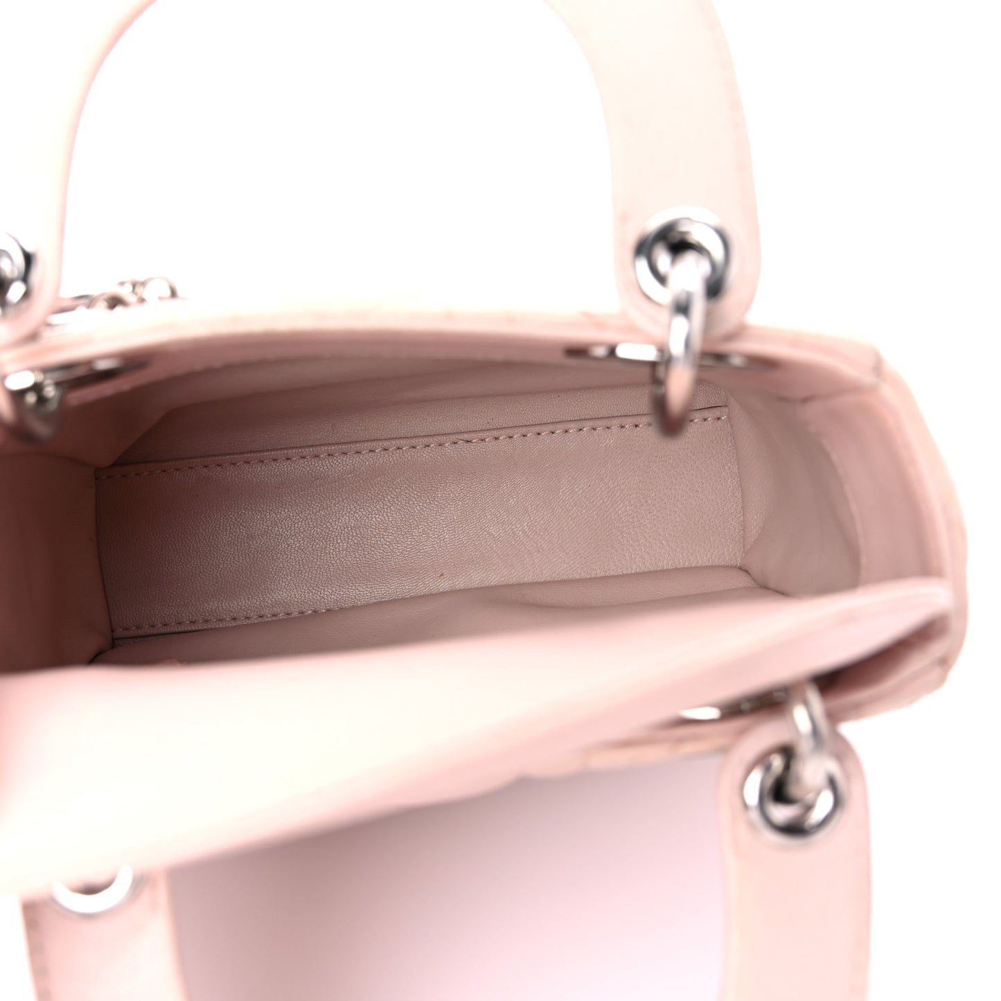 Lambskin Cannage Mini Lady Dior Crystal Strap Rose Poudre