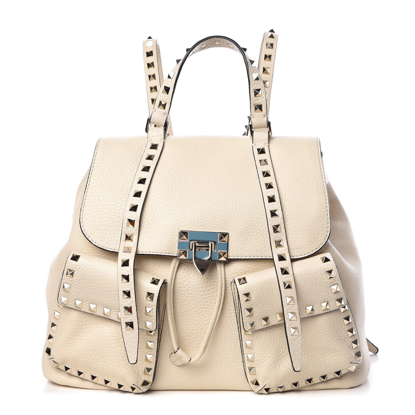 Pebbled Calfskin Rockstud Double Pocket Backpack Ivory