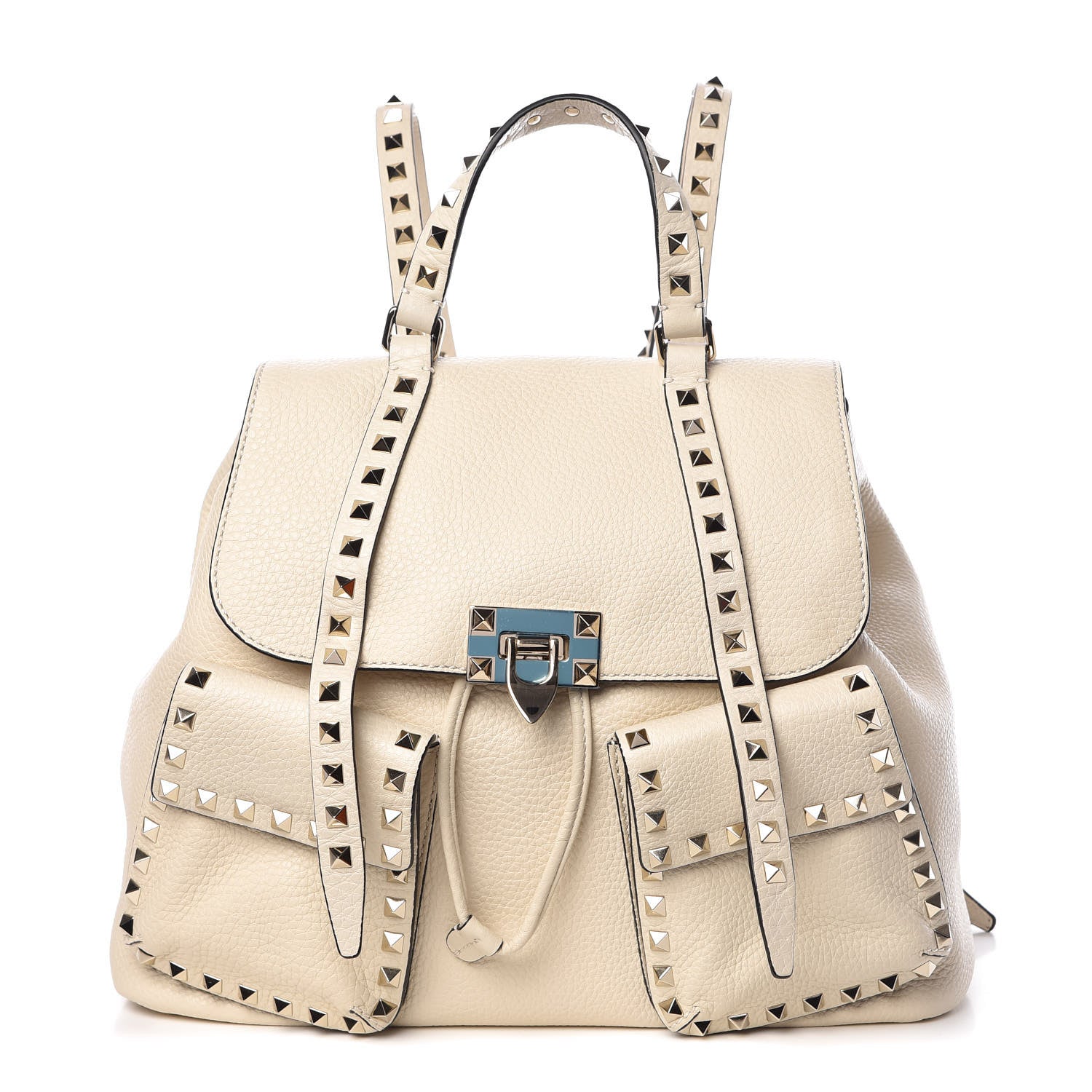 Valentino Garavani Pebbled Calfskin Rockstud Double Pocket Backpack Ivory 1 of 9