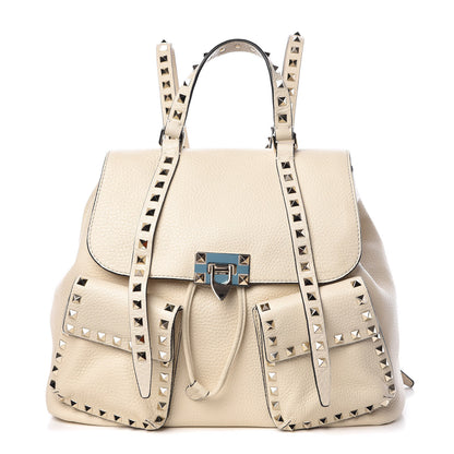 Valentino Garavani Pebbled Calfskin Rockstud Double Pocket Backpack Ivory 1 of 9