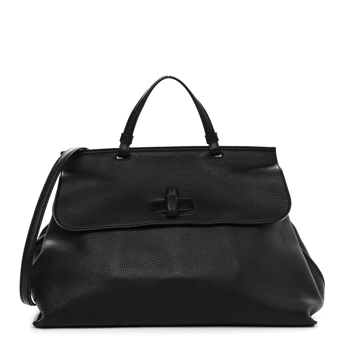 Pebbled Calfskin Large Bamboo Daily Top Handle Bag Black