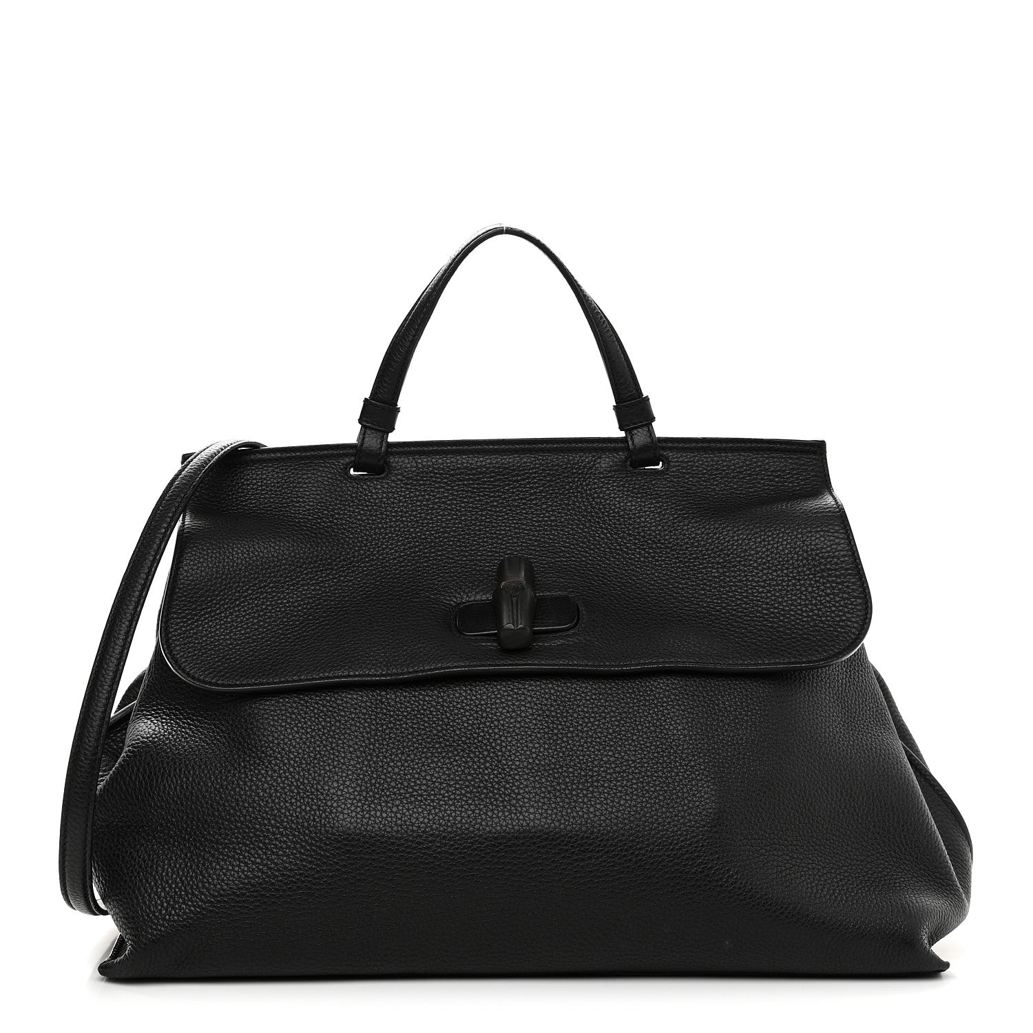 Gucci Pebbled Calfskin Large Bamboo Daily Top Handle Bag Black 1 of 9