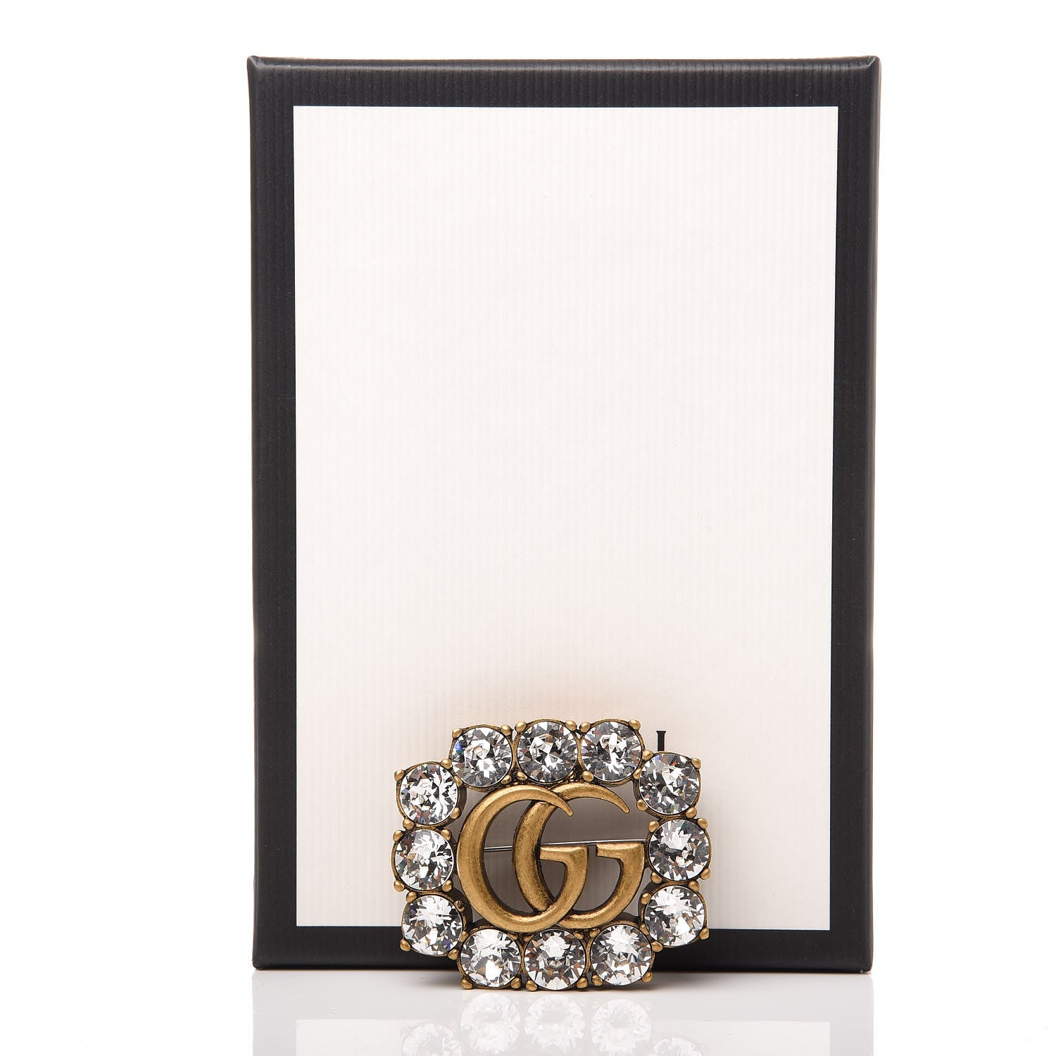 Gucci Metal Crystal Double G Brooch Aged Gold 5 of 5