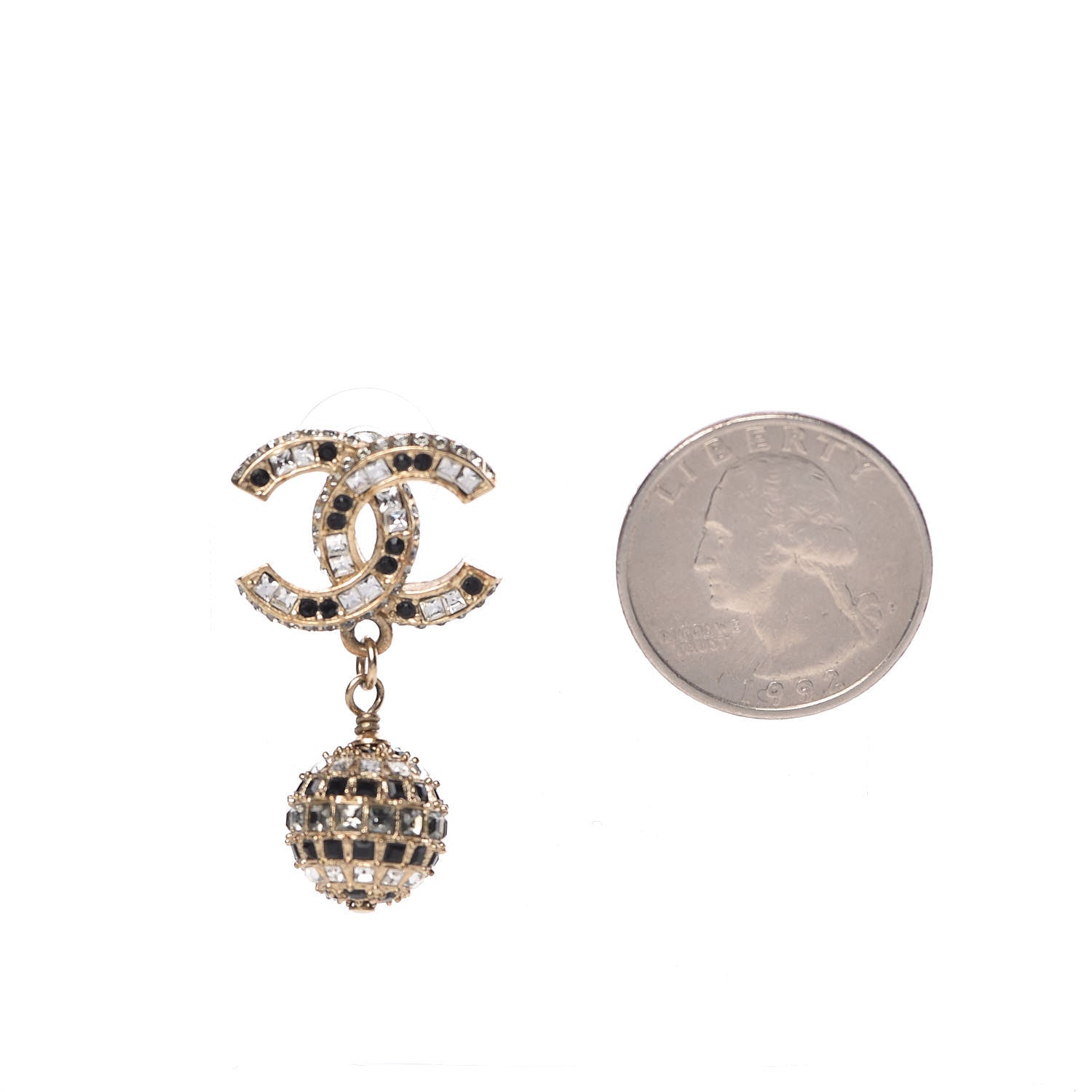 Chanel Baguette Crystal CC Drop Earrings Gold Black 2 of 6