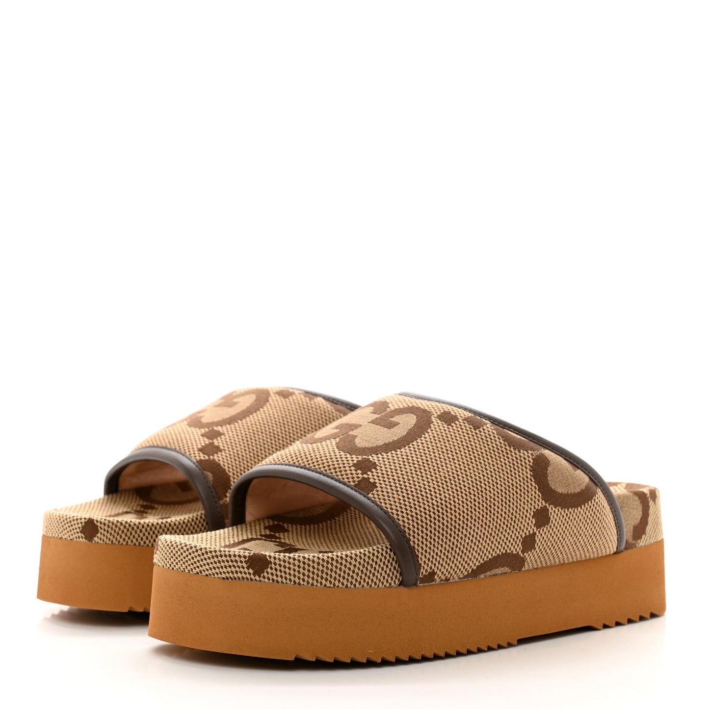 Monogram Jumbo GG Nappa Samoa Platform 40mm Slide Sandals 37 Camel Ebony New Acero