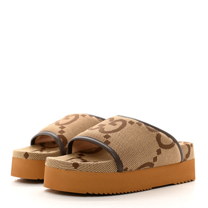 Gucci Monogram Jumbo GG Nappa Samoa Platform 40mm Slide Sandals 37 Camel Ebony New Acero 3 of 9