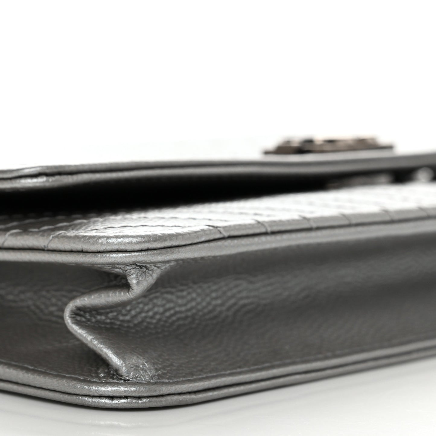 Metallic Caviar Chevron Quilted Boy Wallet On Chain WOC Silver