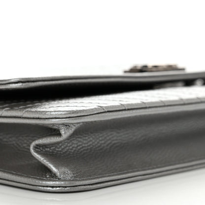 Chanel Metallic Caviar Chevron Quilted Boy Wallet On Chain WOC Silver 10 of 12