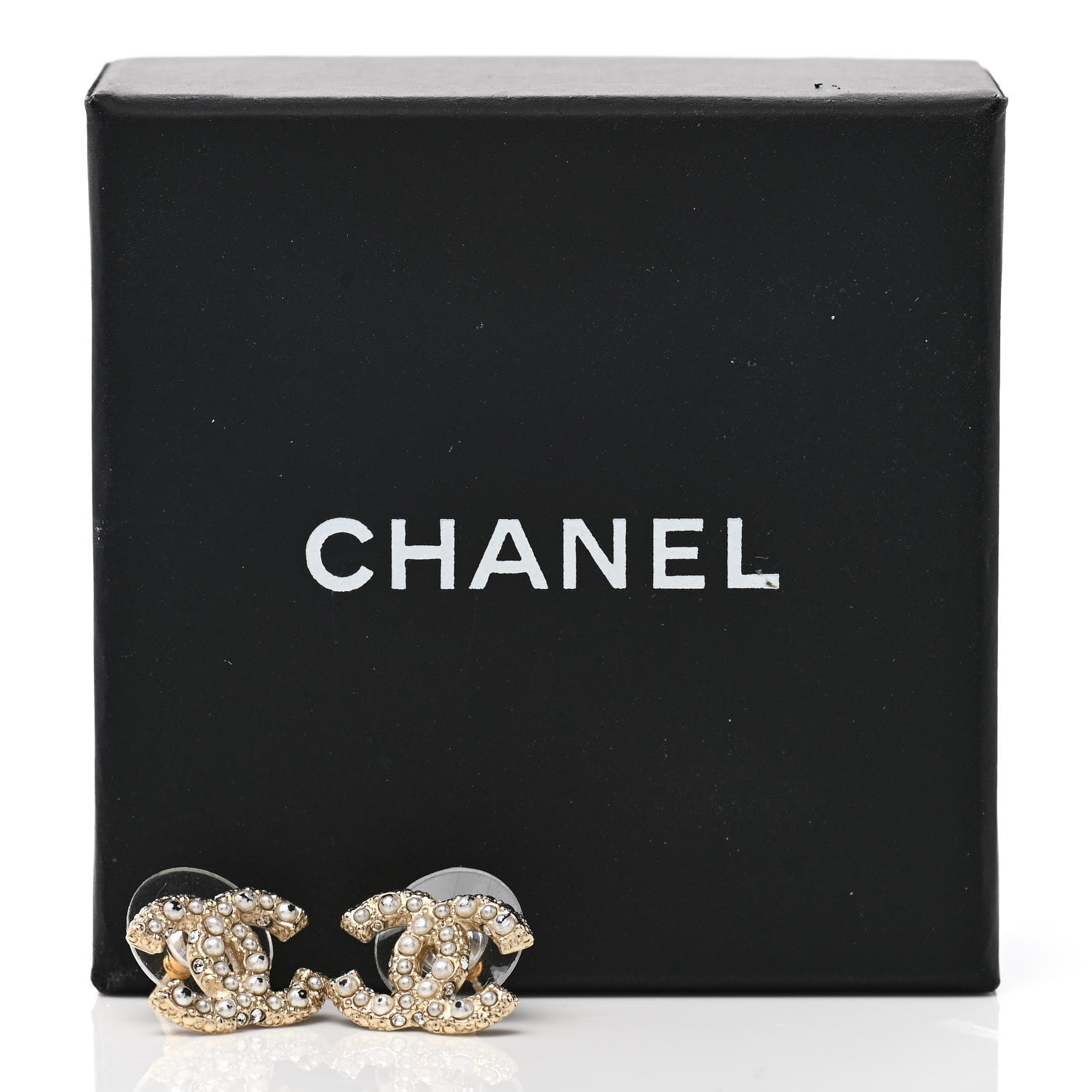 Chanel Pearl Crystal CC Earrings Light Gold 5 of 5