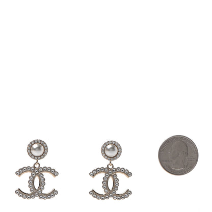 Chanel Crystal Pearl Bow-tiful CC Drop Earrings Gold 2 of 4