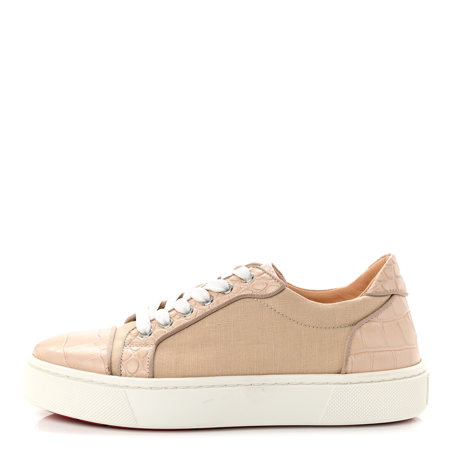 Calfskin Crocodile Embossed Vierissima Orlato Flat Sneakers 38.5 Nougat