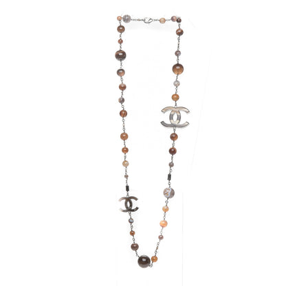 Chanel Bead Enamel CC Long Necklace Brown Silver 3 of 5