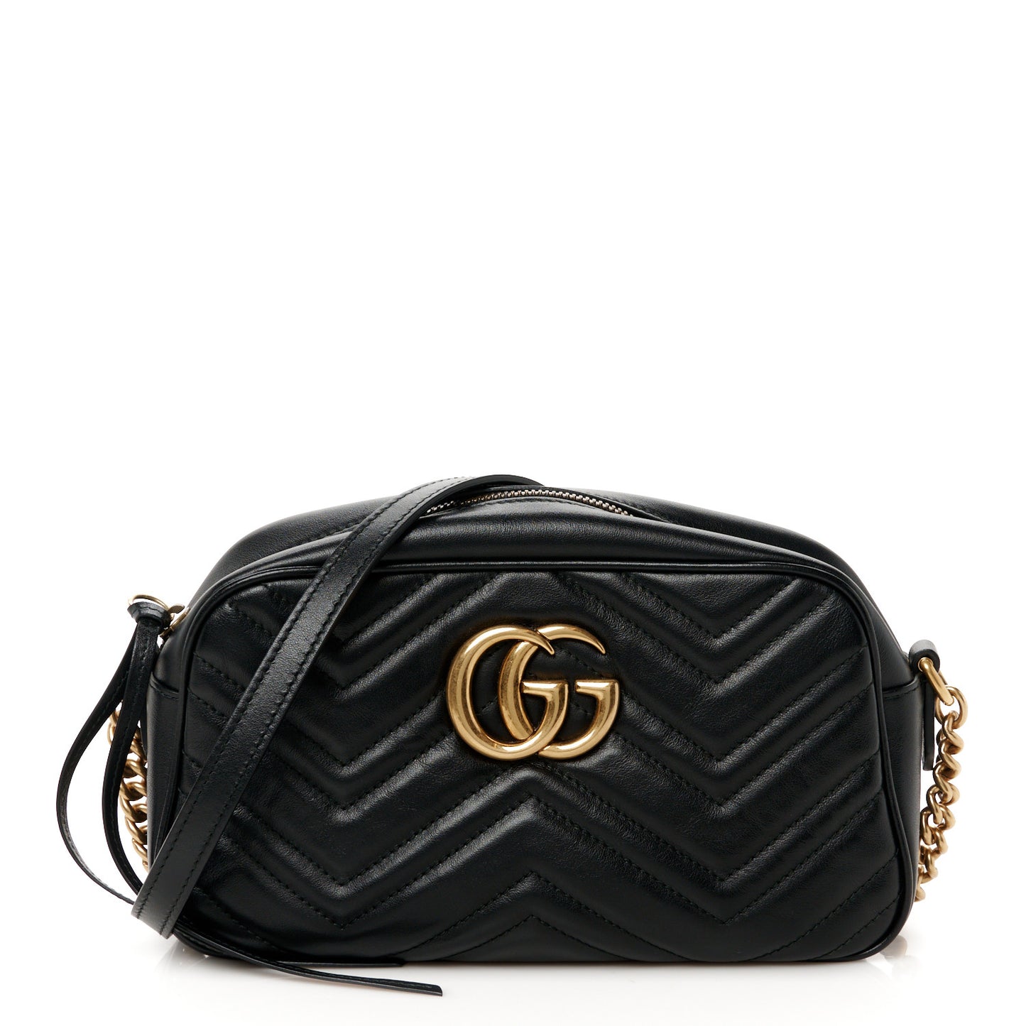 Calfskin Matelasse Small GG Marmont Chain Shoulder Bag Black