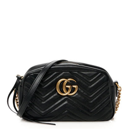 Gucci Calfskin Matelasse Small GG Marmont Chain Shoulder Bag Black 1 of 11